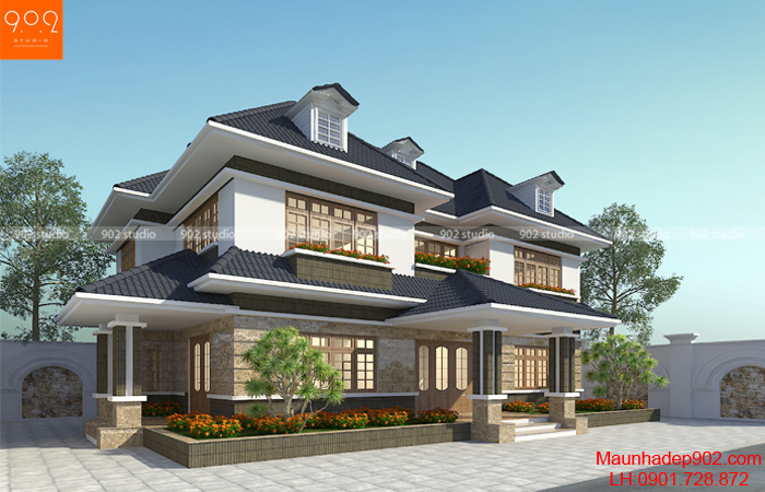 Thiết kế biệt thự mái thái 2 tầng ở Hà Nội